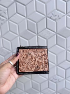 New Arrival Hand Tooled Leather <b>Wallet</b> Men's Long Zipper Multi Uses <b>Wallet</b> Hot Sale Fashion Brown Colour Cash Card <b>Holder</b> - Product Image 2