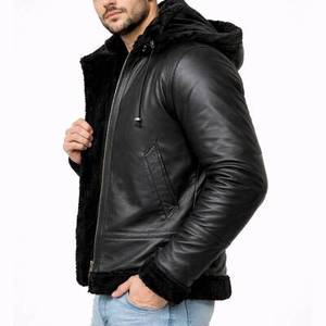 Blouson bomber en cuir noir à capuche Barboda - Blouson bomber en cuir noir à capuche pour l'hiver - Product Image 6
