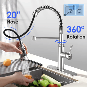 Rubinetto da cucina monocomando con piastra di fissaggio, girevole a 360 gradi, con doccetta estraibile a 3 modalità, per 1 o 3 fori - Product Image 4