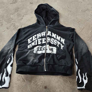 Men's Distressed Embroidery Logo Flare Pullover Tracksuit 100% Cotton Drawstring Closure Sweat <b>Pants</b> Sets-Available Wholesale - Product Image 3