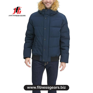 Veste d'hiver pour homme avec capuche en fourrure, coupe-vent, rembourrée de coton épais, vêtements d'extérieur décontractés, bleu - Product Image 1