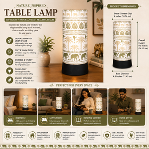 Lámpara de Mesa Moderna con Estampado de Elefante Tropical y Pantalla de Lino |   Lámpara de Noche Decorativa para Mesa de Noche |   Luz Ambiental para Sala de Estar y Dormitorio - Product Image 6