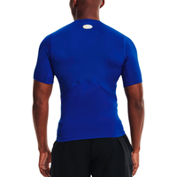 Haut de compression d'entraînement pour homme en polyester/coton tricoté, respirant, léger, extensible, anti-boulochage, à manches courtes et col en V, coupe classique