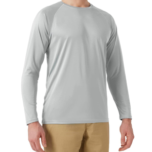 Camiseta de Manga Larga para Hombre, Color Sólido, Secado Rápido, Cuello Redondo, Corte Regular, Ropa Casual, Tejido de Poliéster, Gris - Product Image 1