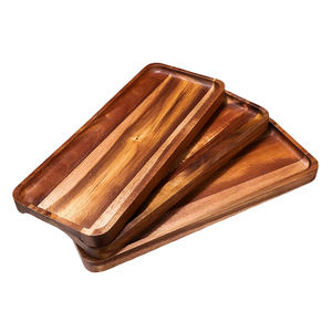 Ensemble de plateaux de service rectangulaires en bois d'acacia de 8 pièces à motif solide pour restaurant et hôtel, plateau de nourriture et de fromage avec bords en métal - Product Image 4