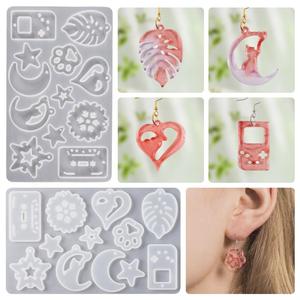 Molde de Silicona de Resina para Pendientes, Colección de Pendientes con Diseño de Hojas de Luna y Caja Musical - Product Image 1