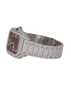 Reloj de Lujo con Incrustaciones de Moissanita, Movimiento de Cuarzo ETA, Acero Inoxidable, Unisex, Esfera Roja VVS, Personalizado H - Product Image 2
