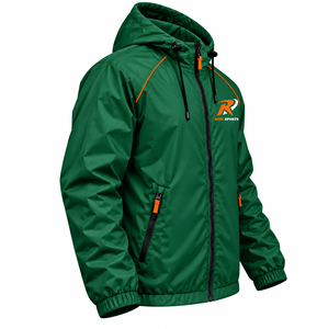 Chaqueta Cortavientos Verde Sólida con Capucha para Hombre, Ligera, con Cierre y Bolsillos Delanteros con Cremallera, 100% Poliéster, Delgada, para Deportes de Primavera y Uso en Equipo - Product Image 3