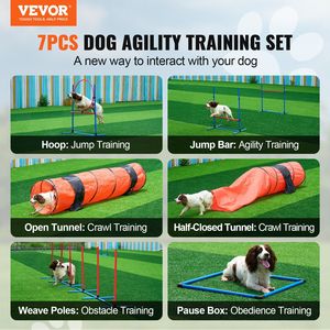 Set di 7 Pezzi per Addestramento Agility Cani: Ostacoli Regolabili, 6 Pali, 2 Tunnel, Anello di Salto, Pause Box, Fischietto - Product Image 2