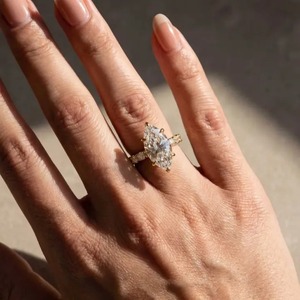 925 Moissanite <b>Diamond</b> Marquise Cut Engagement Ring Full <b>Simulated</b> <b>Diamond</b> in Sterling Silver Yellow Gold Plated. - Product Image 2