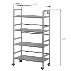 Scaffale in Ferro a 4 Ripiani Hodely, Stile Industriale Rustico, con Ruote, Grigio RT - Product Image 6