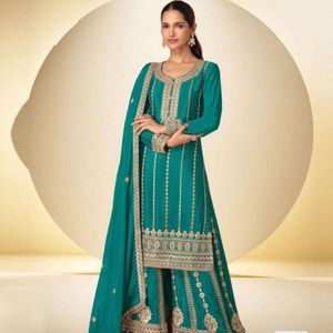 Premium Heavy Chinon Embroidered <b>Top</b> Palazzo Set With Designer <b>Sequins</b> Dupatta <b>Party</b> Wear Manufacturer By Royal Exports - Product Image 2