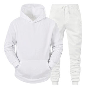 Custom Blank Solid <b>White</b> Tracksuit Heavyweight Cotton Fleece Pullover Hooded Sweatshirt and <b>Joggers</b> Set for Men Manufacturer - Product Image 1