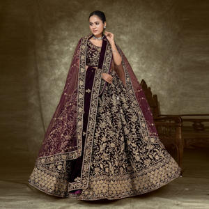 Premium Velvet Bridal <b>Lehenga</b> <b>Choli</b> Set Intricate Hand Embroidery | Bollywood Style Floor-Length <b>Women's</b> Wedding Wear Quick Dry - Product Image 4