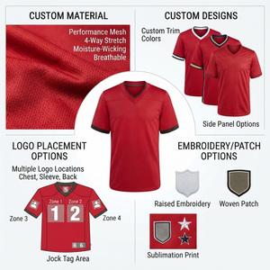 Maillot de football américain rouge à col en V pour homme, manches courtes, numéro 12 imprimé, en polyester respirant, coupe classique - Product Image 6