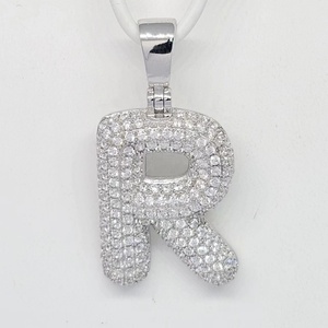 Rhodium Plated Alloy Letter Y Pendant With Round Zircon Stones Micro Pave Fashion Jewelry Unisex Hiphop Style - Product Image 3