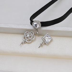Collar de Cuerda Negra con Patrón de Plata S925 con Soporte Vacío, Cadena de Clavícula de Perlas DIY para Mujer, Accesorios de Joyería - Product Image 1
