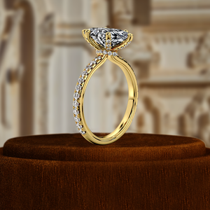 Bague de fiançailles en diamant taille marquise 1 carat avec halo à 6 griffes, certifiée IGI, en or blanc/jaune 14 carats, bague certifiée IGI - Product Image 3