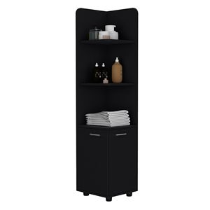 Mensola vestale a 3 livelli e mobile ad angolo alto 2 porte nero-per il bagno o la cucina - Product Image 5