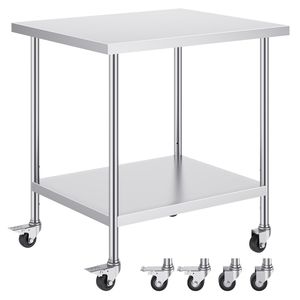 Banco da Lavoro in Acciaio Inox Resistente 30 X 36 X 38 Pollici con 4 Ruote e 3 Livelli di Altezza Regolabili per Preparazione Alimenti - Product Image 4