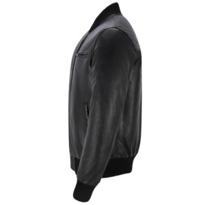 Custom 100% Genuine Soft Nappa Leather Men’s Bomber Jacket Warm Lining YKK Zipper Rib Knit Collar Private Label Manufacturer - Product Image 2