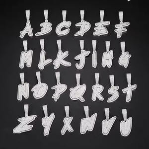Collier Pendentif Lettre Initiale en Forme de Diamant Sertie de Pierres, Argent, Style Hip Hop, Breloque Alphabet, Bijou pour Hommes et Femmes - Product Image 1