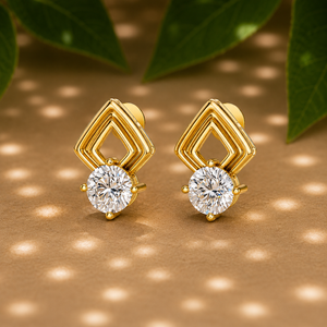 Boucles d'oreilles clous en diamant de laboratoire certifié IGI 2,00 CTW, 1 carat chacune, géométriques modernes, or 14K 18K, vente en gros usine - Product Image 1