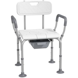 Sedia da Doccia 3-in-1 Regolabile con Schienale e Braccioli, Altezza Regolabile, Antiscivolo, Finitura Bianca Verniciata a Polvere, Pieghevole - Product Image 1