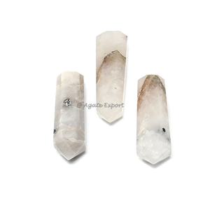 Venta al por mayor de cuarzo transparente natural genuino de doble punta terminada 16 varitas de cristal pulido estilo Vogel facetadas para regalo de meditación - Product Image 3