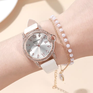 Reloj de Mujer 9827 y 1 Pulsera de Perlas, Conjunto de Reloj Blanco de Moda para Mujer - Product Image 5