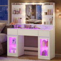 Coiffeuse moderne avec tiroirs, grande table de maquillage blanche multifonctionnelle pour chambre à coucher