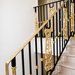 Luxury Black Gold Stair <b>Railing</b> Ornate Metal Balustrade Decorative Iron Handrail Villa Home Staircase Guardrail Supplier - Product Image 1