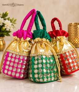 Bolso de Mano Étnico de Satén con Cordón, Bolsa Pequeña Bordada con Lentejuelas para Regalo de Boda o Fiesta - Product Image 2