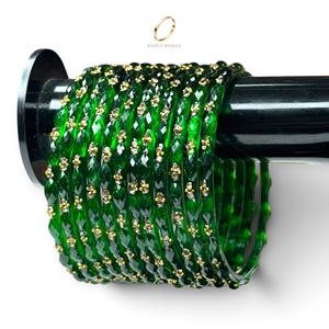 Bracelets en verre kashmiri plaqué or vert, motif goutte de pluie, très tendance, pour femmes, bijoux de mode pour mariage indien, vente en gros - Product Image 1
