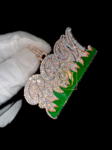 Premium 925 plata esterlina hombres Hip Hop nombre colgante personalizado esmalte letra noche brillo Moissanite diamante Bling Iced collar - Product Image 3