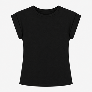 Camiseta de Mujer, Color Negro, Cuello Redondo, Corte Regular, Informal, Tejido Transpirable, para Verano - Product Image 4