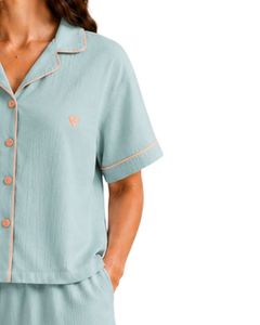 Customized Mint <b>Green</b> Women Pajama Set Short Sleeve Button Down Sleepwear Soft Breathable Summer Nightwear Casual Lounge Set - Product Image 4