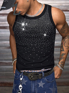 Premium Quality Custom Rhinestones Knitted Casual Tank <b>Tops</b> Custom <b>Sleeveless</b> for Men - Product Image 6