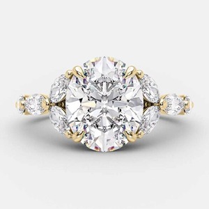 แหวนเพชรทรงรี 3.00 กะรัต ทรงมาร์คีส์แบบคลัสเตอร์ ทองคำขาว สำหรับเป็นของขวัญวันครบรอบ/แหวนหมั้นสำหรับผู้หญิง - Product Image 3