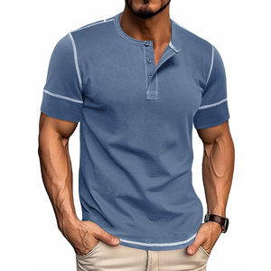 Custom Men Henley T Shirt 100% Cotton Short Sleeve Casual Slim Fit Tee Breathable Summer OEM Supplier - Product Image 3
