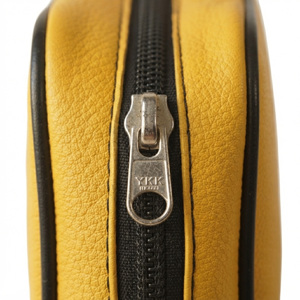 Yellow Genuine Leather Fashion Travel Cosmetic <b>Bag</b> Zipper for Pouch <b>Large</b> Capacity <b>Makeup</b> Organizer with Soft Handle - Product Image 3