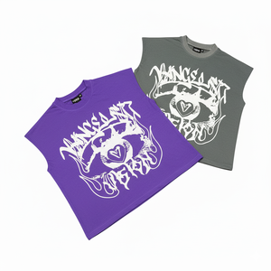 <b>men</b> Y2K Graphic Sleeveless <b>Crop</b> Top Flared <b>Pants</b> Matching 2 Piece Streetwear Set - Product Image 3