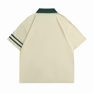 Polo à manches courtes pour homme, noir, couleur unie, tissu Oxford, style décontracté, col et manches contrastés - Product Image 3