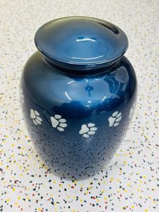 Blue Brass American Style Pet Urn with White Paw Prints Cremation Urn <b>for</b> Pets Customizable Design - Product Image 6