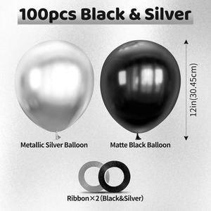 100 Palloncini in Lattice Metallizzato Argento e Nero da 12 Pollici per Feste di Compleanno, Laurea, Fidanzamento e Capodanno - Product Image 3