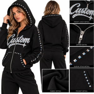 Sudadera con capucha para hombre, personalizada, con lavado ácido, efecto desgastado por el sol, de felpa francesa gruesa, con cremallera, con aplique de pedrería, estilo streetwear, venta al por mayor, fabricante - Product Image 5