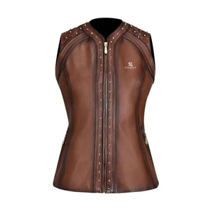 <b>Women</b> Genuine Leather Motorcycle Vest Slim Fit Biker <b>Waistcoat</b> Vintage Sleeveless Outerwear Stylish Casual Zipper Windproof - Product Image 1