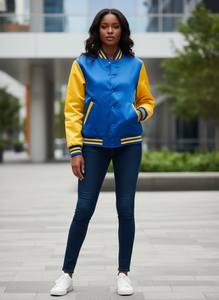 Premium Custom Unisex Satin Varsity Jacket | High-Quality Retro Baseball Bomber | Classic Royal Blue and Yellow Letterman Jacket - Product Image 5