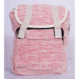 Mochila de Viaje Ligera de Algodón Vintage Unisex WOODEN BLOCK CRAFT INDIA con Cierre de Cremallera, Correa de Hombro Arqueada y Suave - Product Image 1