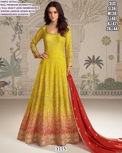 ชุดเดรสยาวแบบ Anarkali สีเขียวขุ่นลาย Bandhani สำหรับงานแต่งงานแบบดั้งเดิม พร้อมผ้าคลุมไหล่ Gerogette แห้งเร็ว ใส่ได้ทุกฤดู - Product Image 3